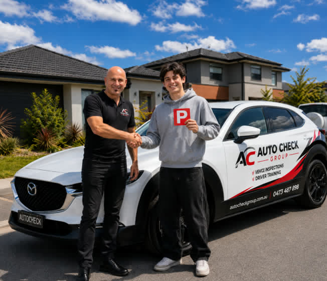 Andrew, founder of Auto Check Group, congratulating a new P-plater