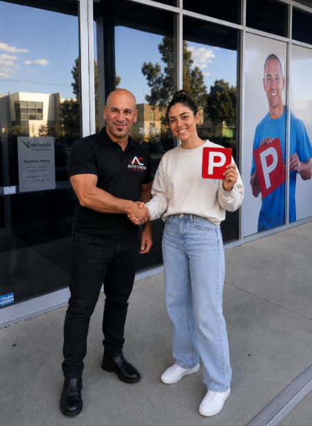 Andrew congratulating a new P-plate driver